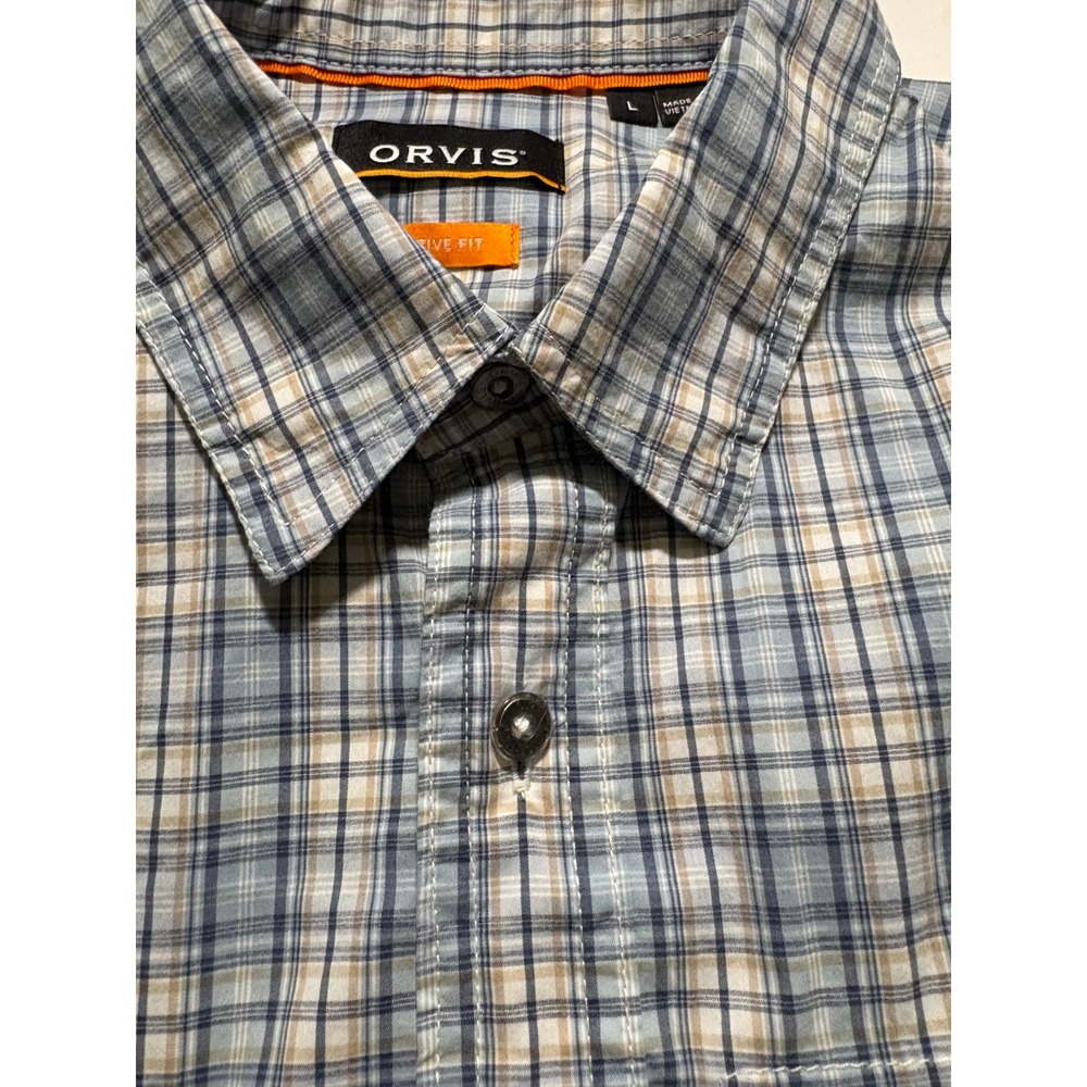 Orvis Active Fit Plaid Button Up Shirt Mens‎ Large Blue Outdoor Hiking - Picture 7 of 8
